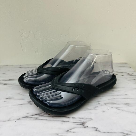 Crocs Black Kadee II Thong Slip On Sandals Women’s Size 6 - Picture 1 of 11
